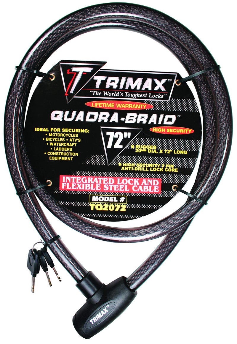 Trimax Trimaflex Integrated Keyed Cable Lock 6' L X 20Mm TQ2072, Card Packaging , Black - Image 1
